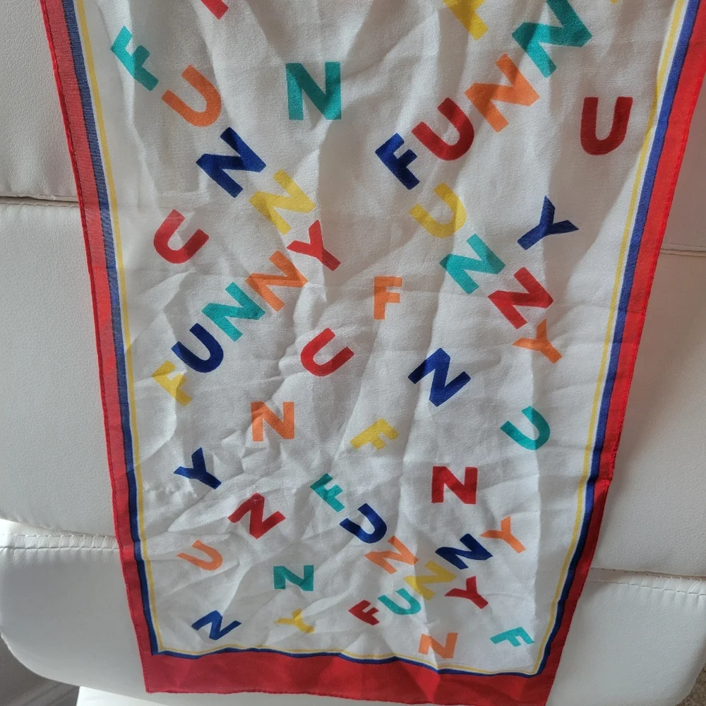 FUNNY! Italian Colorful Letterprint Scarf Vintage 1970s? ~ Cute ~ Teacher Comedy